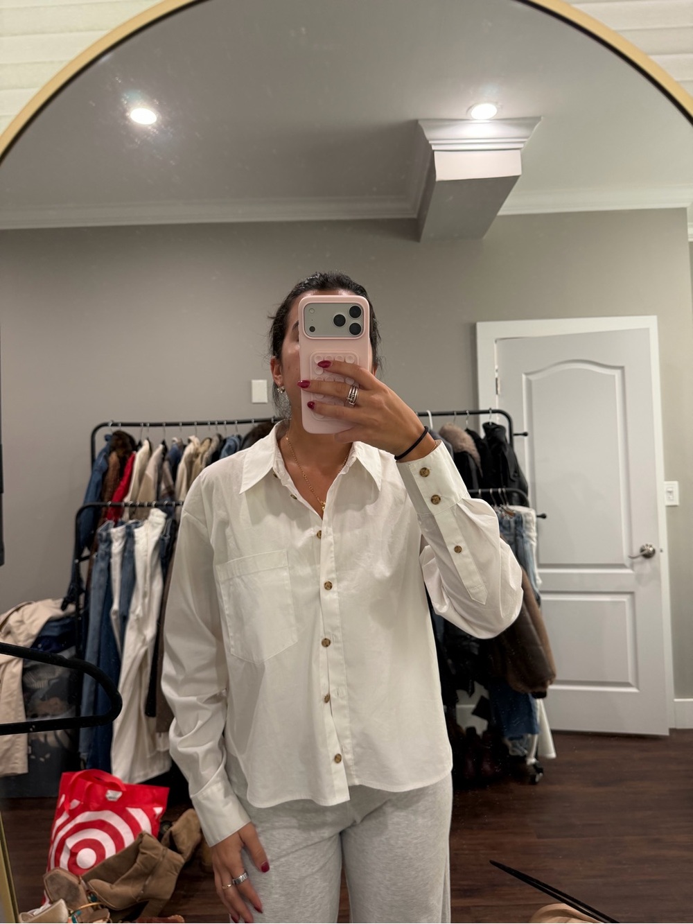Veronica Beard Cream Button-Down Shirt with Wood-Tone Buttons